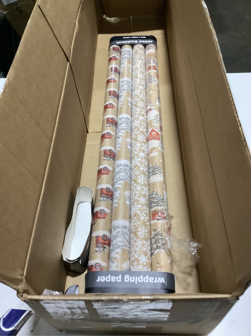 Condition photo showing Good Condition for RUSPEPA Christmas Wrapping paper - Brown Kraft Paper with Black Christmas Elements Print Paper - 4 Roll-30Inch X 10Feet Per Roll Black Kraft