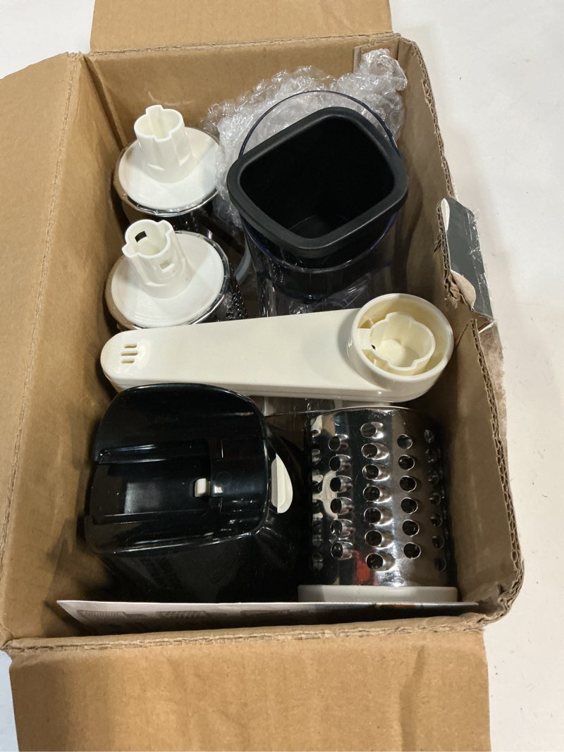 Condition photo showing item condition for Cambom Rotary Cheese Grater Hand Crank Cheese Shredder for Fresh Cheese, Vegetable, Nuts,Non-slip Suction Base, Free Cleaning Brush Three Blades, Black 3 BLADES Black