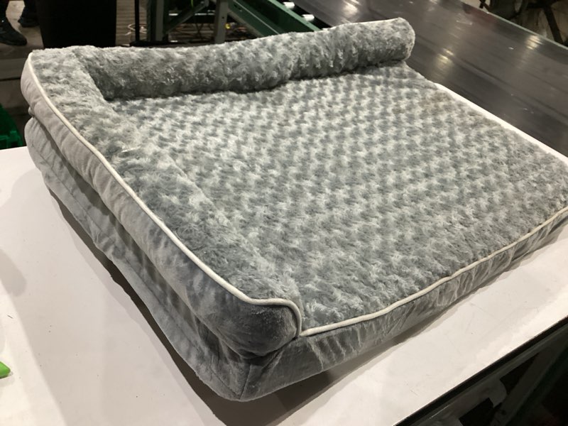 Condition photo showing As Is for aeroluxe dog bed large sized dogs, orthopedic dog bed for large dogs, waterproof pet bed with washable removable cover, l-shaped pet couch with portable handle 36"x27"x6.5", grey 36.0"l x 27.0"w x 6.5"th grey