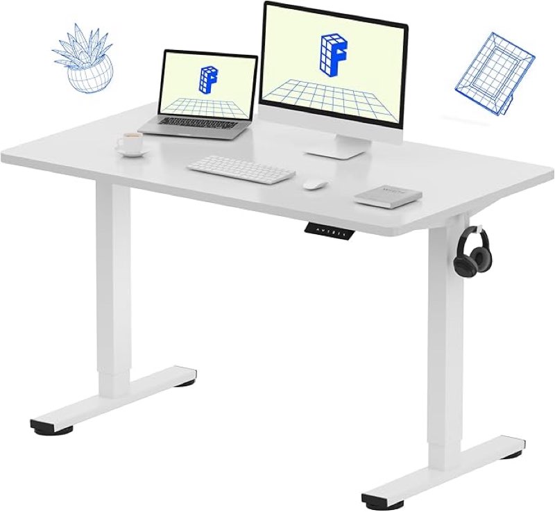 FLEXISPOT EN1 One-Piece Standing Desk, 48"x24" Seamless Desktop Electric Height Adjustable Desk for Home Office, Multi-Monitor Setups & Easy Assembly, White