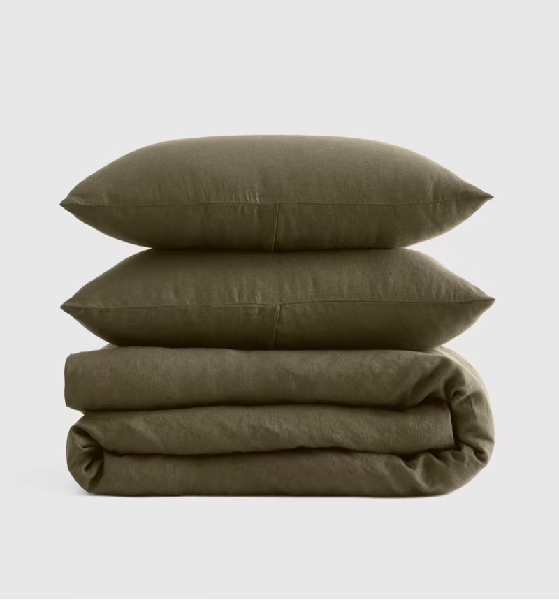 quince european linen duvet cover set olive green