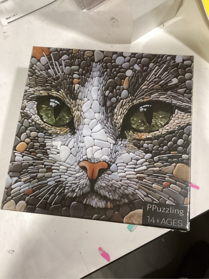 Condition photo showing New/Like New for Cat Puzzles for Adults 1000 Pieces, Challenging Stone Mosaic Cats Jigsaw Puzzles, Nature Pebble Kitten Animal Puzzle as Home Decor