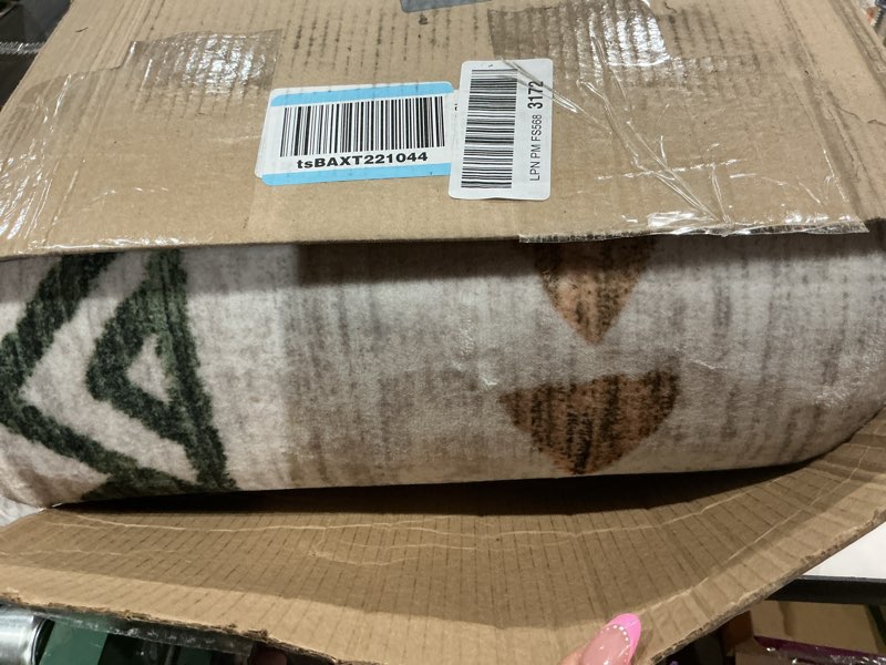 Condition photo showing Good Condition for Area Rug Living Room Rugs 8x10 - Large Soft Boho Geometric Rug, Non-Slip Foldable Washable Rugs Non Shedding Morden Indoor Floor Carpet for Living Room Bedroom Office Dining Room(Brown Green,8'x10') Brown/Green 8' x 10' (Rectangular)