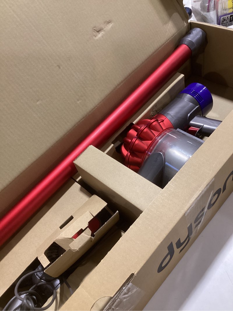 Condition photo showing As Is for incomplete dyson v8 plus cordless vacuum, cleans hard floors and carpets, detangles, converts to handheld, 115aw, 2 power modes, up to 40 minutes¹