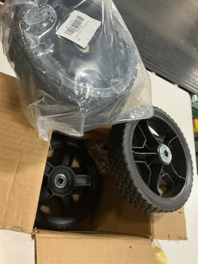 Condition photo showing Good Condition for 8 inch lawn mower wheels kits universal 8" push mower wheels with 1/2" bearing, bolts & nuts, plastic replacement tires for most standard garden tiller, pressure washer, handtruck, 4 pack 8 inch black-4pack