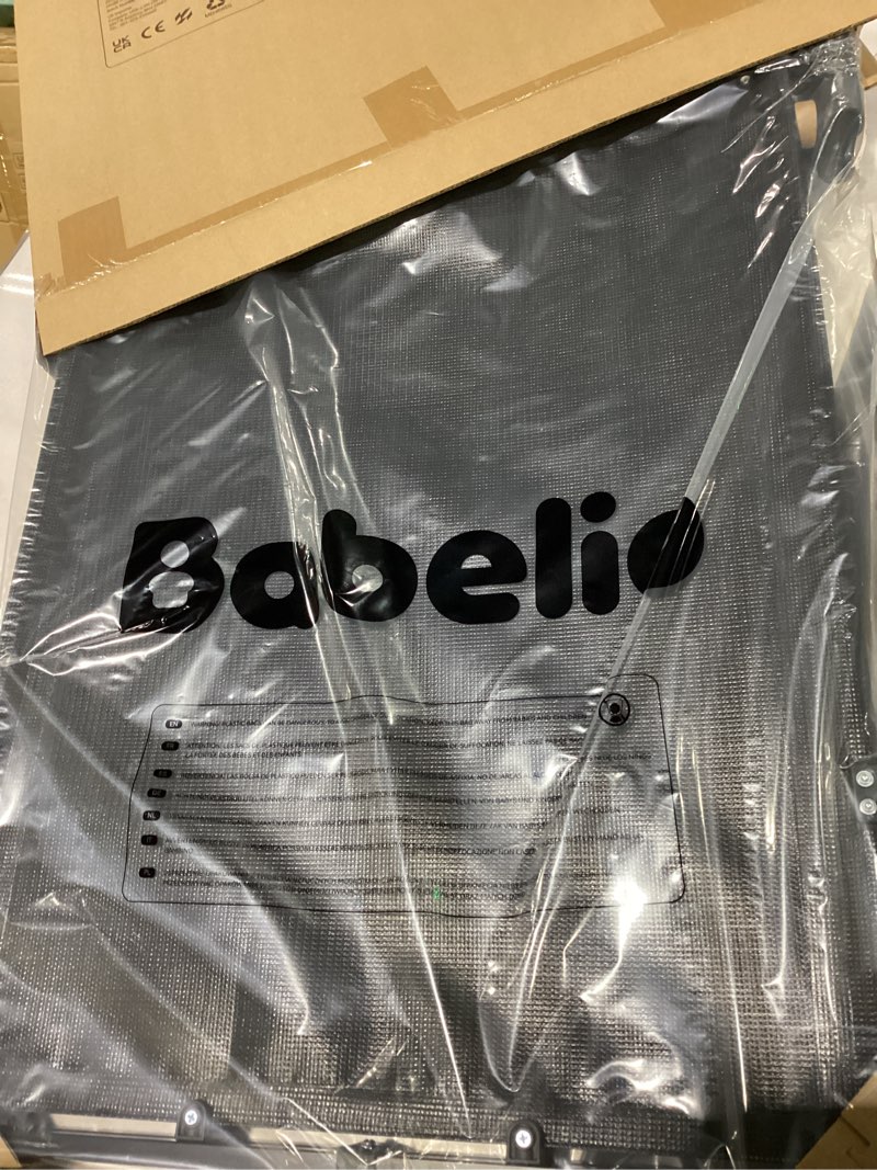 Condition photo showing New/Like New for Babelio 26-43" No Bottom Bar Baby Gate for Babies, Elders and Pets, Mesh Gate with Large Walk Thru Door, One-Handed Open, Auto-Closing, Hardware Mount Safety Gate for Stairs and Doorways, Black Black 26-43 Inch