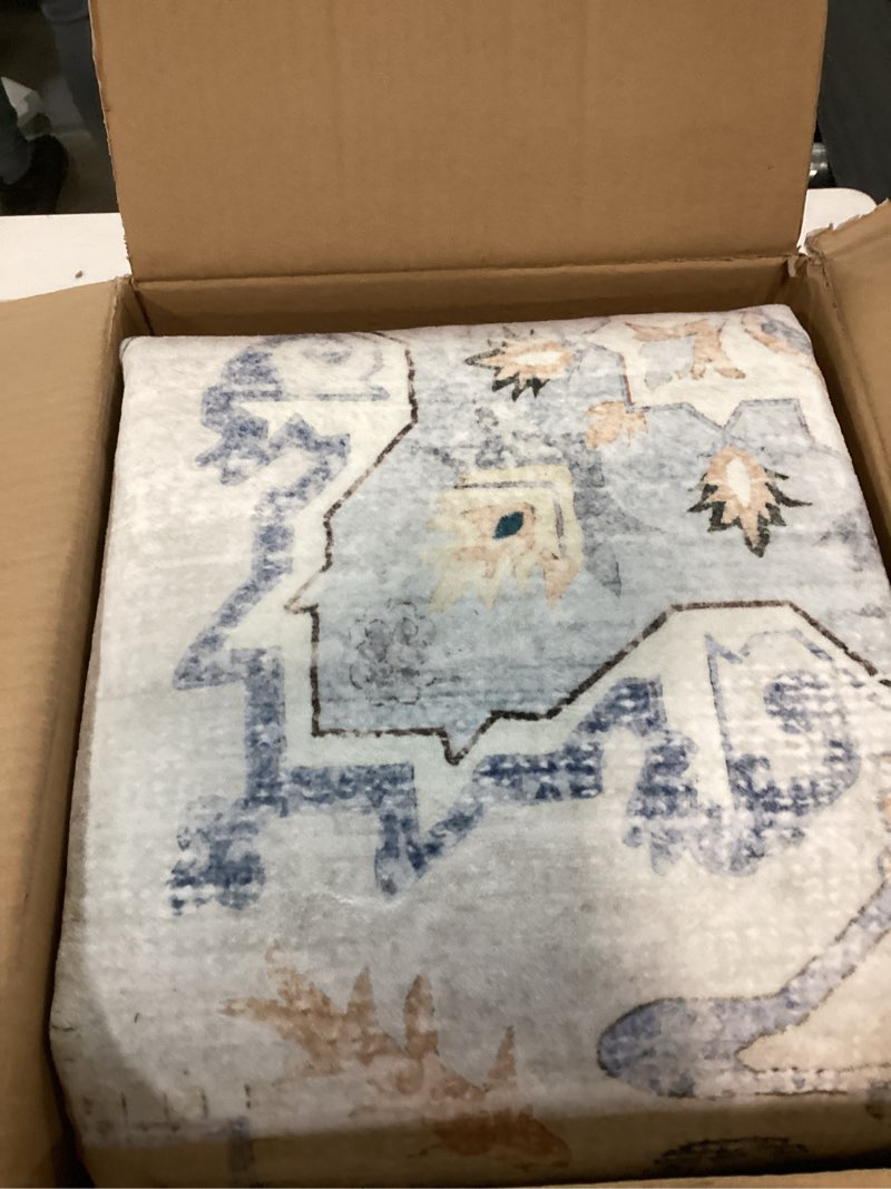 Condition photo showing Good Condition for Washable Area Rug 8'x10' Blue Khaki Retro Boho Design Non-Shedding Non-Slip Easy Care Ideal for High Traffic Areas in Living Room Bedroom Office Coffee Table Kitchen Large Carpet