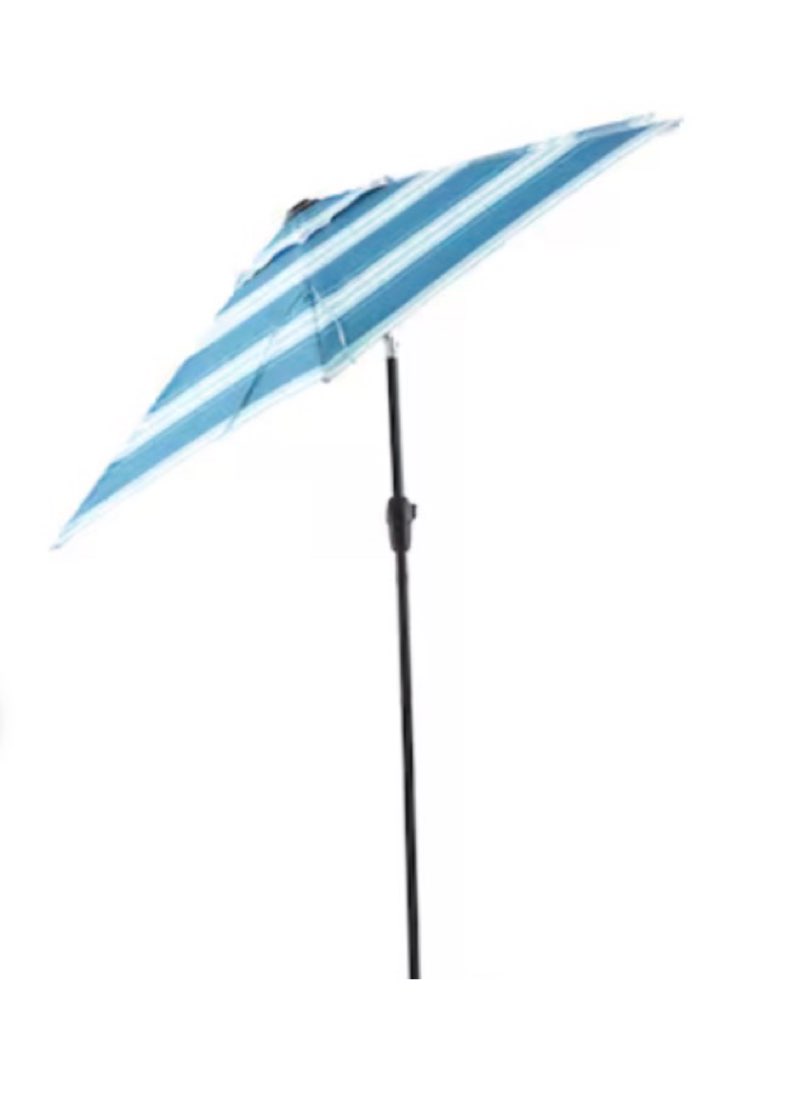Style Selections 7.5-ft Steel Blue Push-button Tilt Market Patio Umbrella