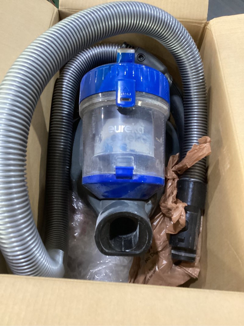 Condition photo showing As Is for Eureka WhirlWind Bagless Canister 2.5L Vacuum Cleaner, Lightweight Vac for Carpets and Hard Floors, NEN110A, Blue, NOT TESTED USED