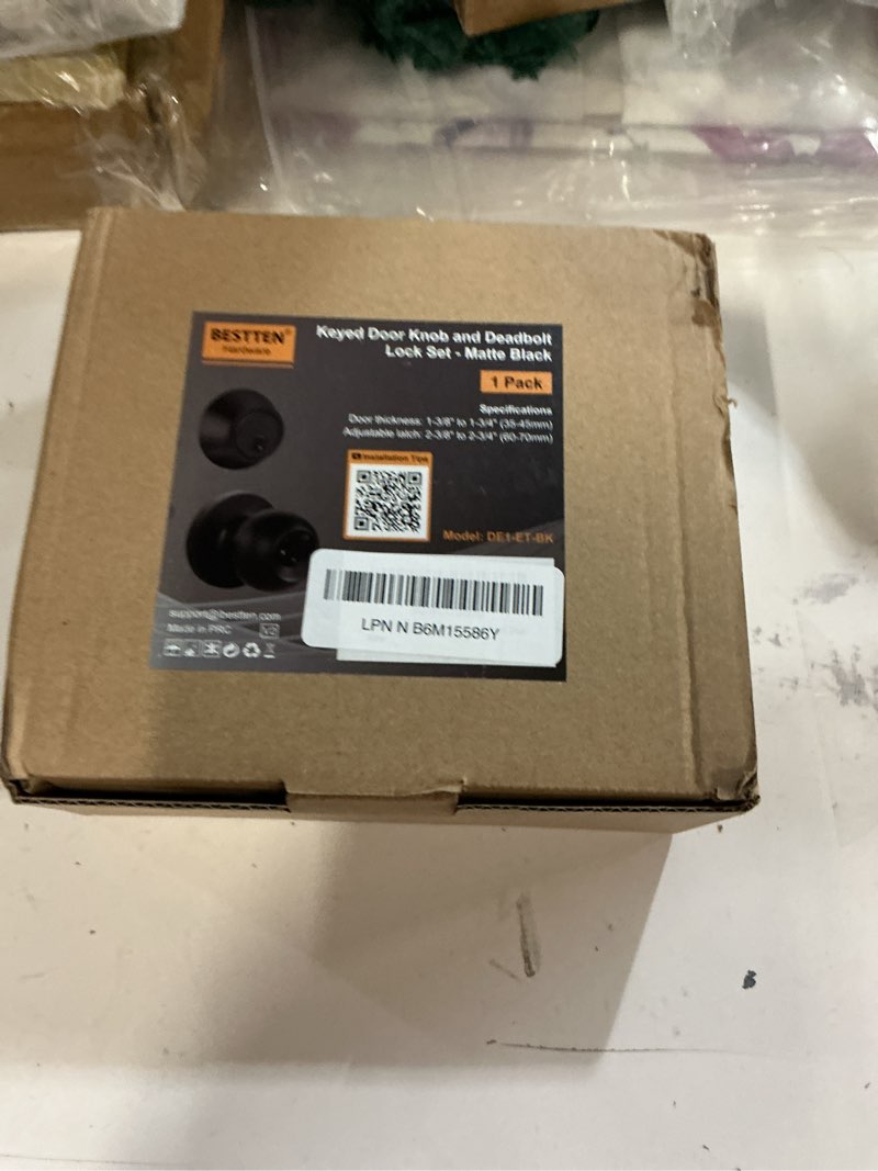 Condition photo showing New/Like New for BESTTEN Keyed Alike Exterior Door Knob with Key Lock and Deadbolt, All Keyed Same, Matte Black Entry Door Knobs with Lock and Keys for Entrance and Front Door 1 PK Deadbolt Lockset Matte Black