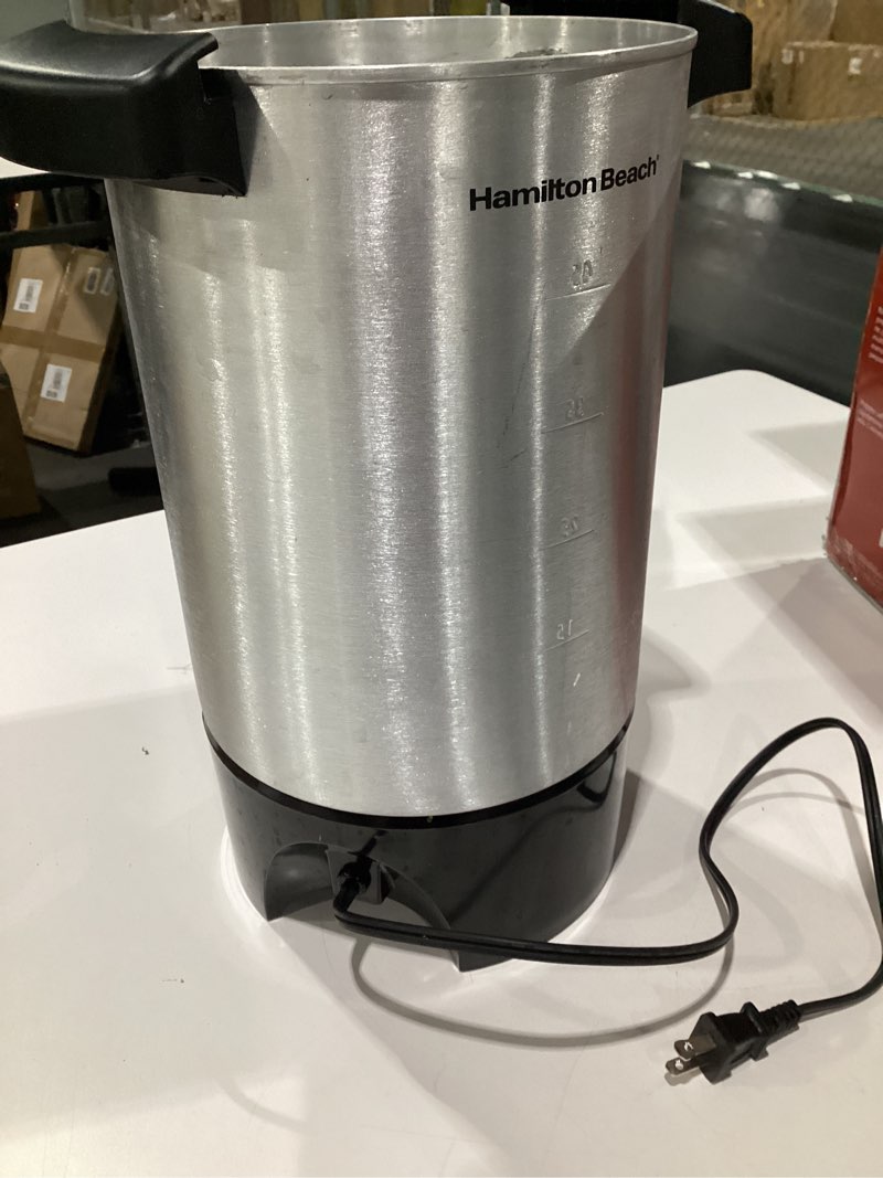 Condition photo showing As Is for Hamilton Beach 45 Cup Coffee Urn and Hot Beverage Dispenser, Silver Single-Spout, USED, NOT TESTED, MISSING PARTS