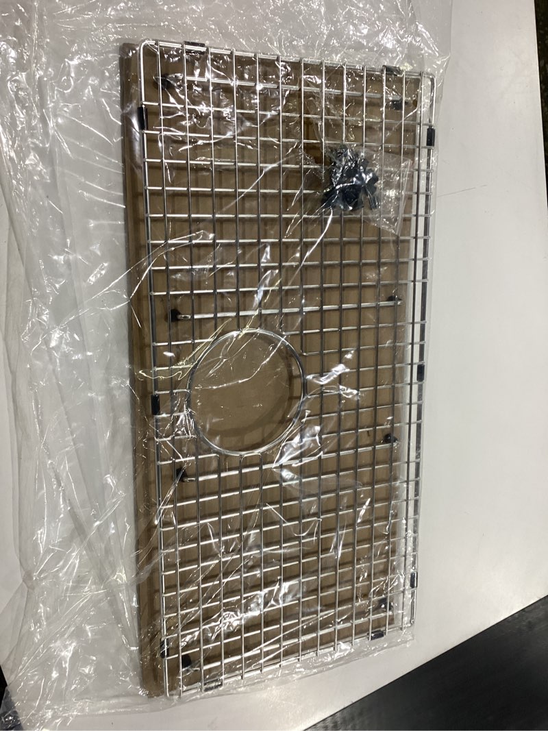 Condition photo showing New/Like New for serene valley sink bottom grid 26" x 13", rear drain with corner radius 3/8", sink protector svh2613r