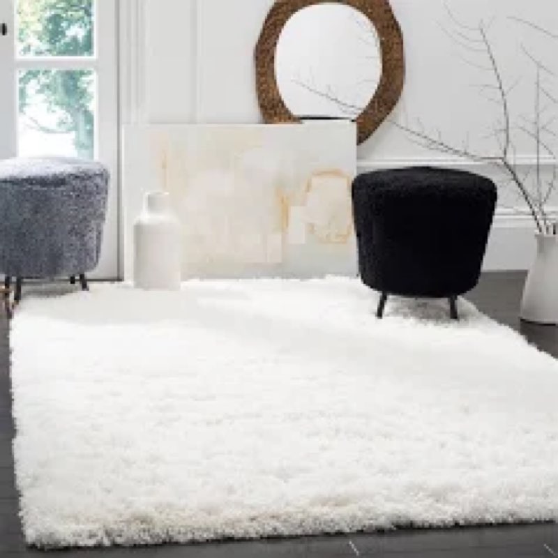 Large Area Rugs for Living Room Bedroom, 5x8 Feet White Rug, Minimalist Modern Shag Rug, Soft Thick 