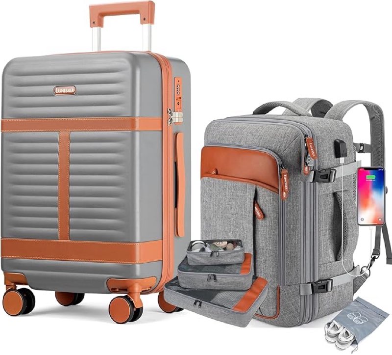 Lumesner 5 Piece Luggage Sets with Travel Backpack, 20" Carry On Hardside Spinner Suitcases, TSA Loc