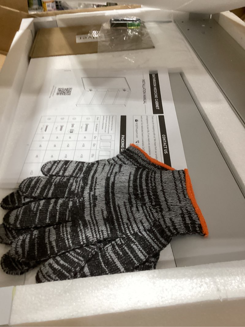 Condition photo showing Good Condition for TokeShimi 16x24 Bathroom Medicine Cabinet with Mirror Tempered, Aluminum Silver Mirrored Medicine Cabinet Recessed or Surface Mount with Adjustable Storage Metal for Modern Farmhouse