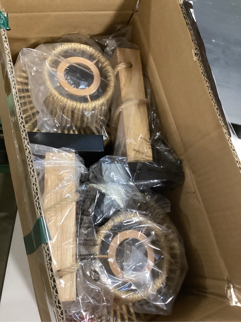 Condition photo showing Good Condition for battery operated wall sconces set of 2,rattan wall sconce with remote control,rechargeable boho wall light dimmable,farmhouse wireless wall lamps for bedroom,bathroom,kitchen,entryway. brown 7.5inch