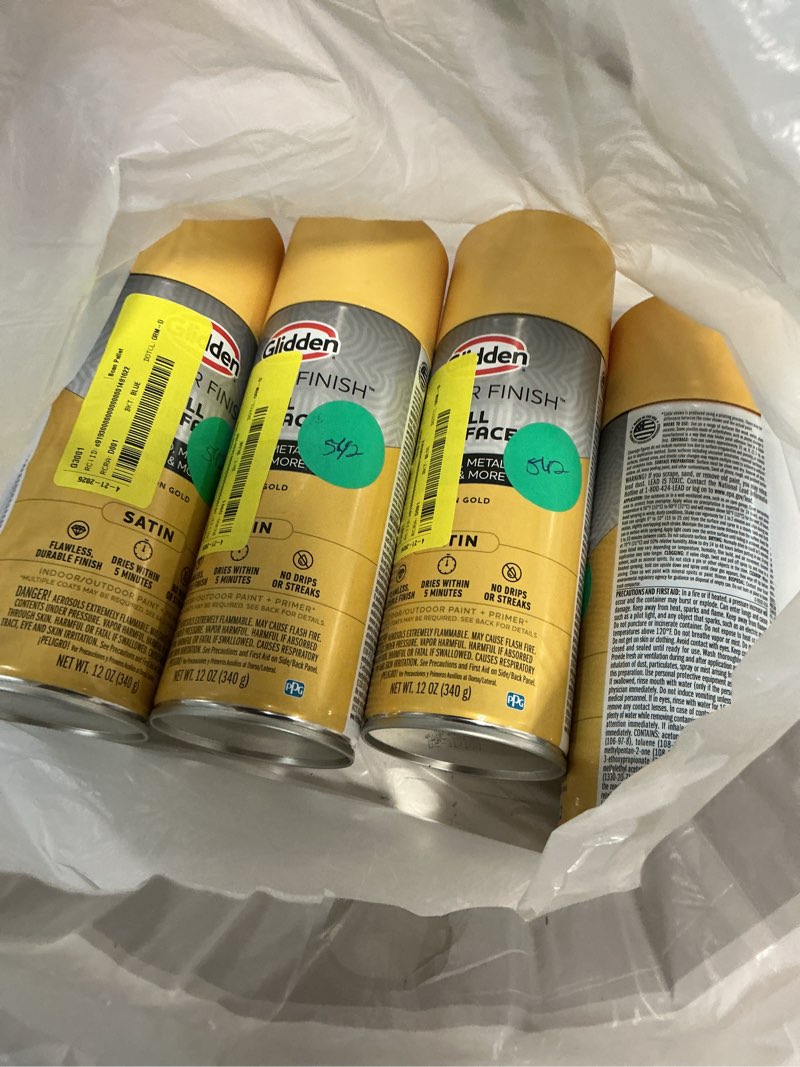 Condition photo showing Good Condition for 4 ocs glidden master finish 12 oz. satin yukon gold interior/exterior all surface spray paint and primer