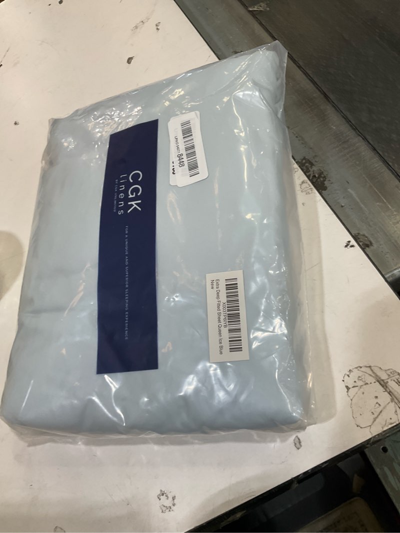 Condition photo showing Good Condition for extra deep queen fitted sheet - hotel luxury single fitted sheet only - easily fits 18 inch to 24 inch mattress - ultra soft, wrinkle & fade free w/extra deep pockets - breathable & comfy - ice blue 23 - ice blue queen