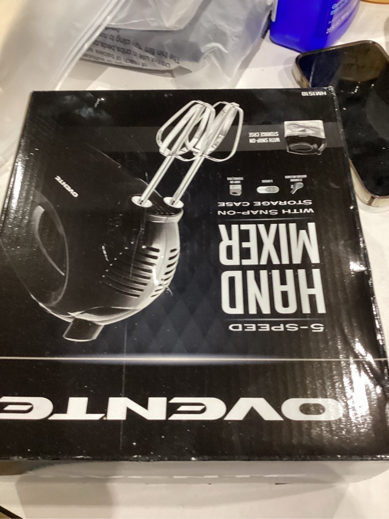Condition photo showing New/Like New for OVENTE 1.8 lb Portable 5 Speed Mixing Electric Hand Mixer  Perfect for Baking  New- Black HM151B