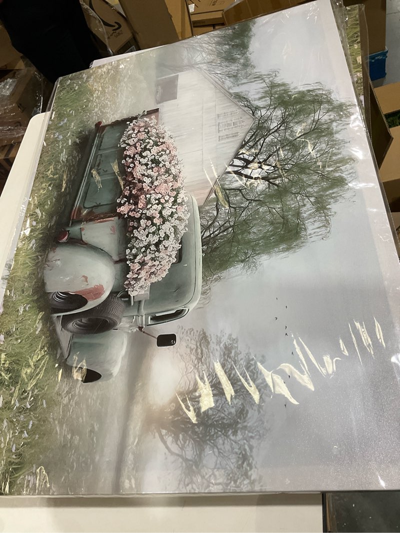 Condition photo showing Good Condition for GUTTATY Rustic Farmhouse Barn and Old Truck Canvas Wall Art for Country Living Room Decor - 28x40 Inches