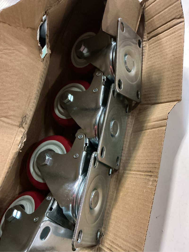 Condition photo showing Good Condition for 3 inch industrial heavy duty swivel caster wheels with brake,set of 4 safety locking casters,load 1600lbs,premium polyurethane wheels for table,trailer,saw table,stage toolbox,bed,corn board red 3inch