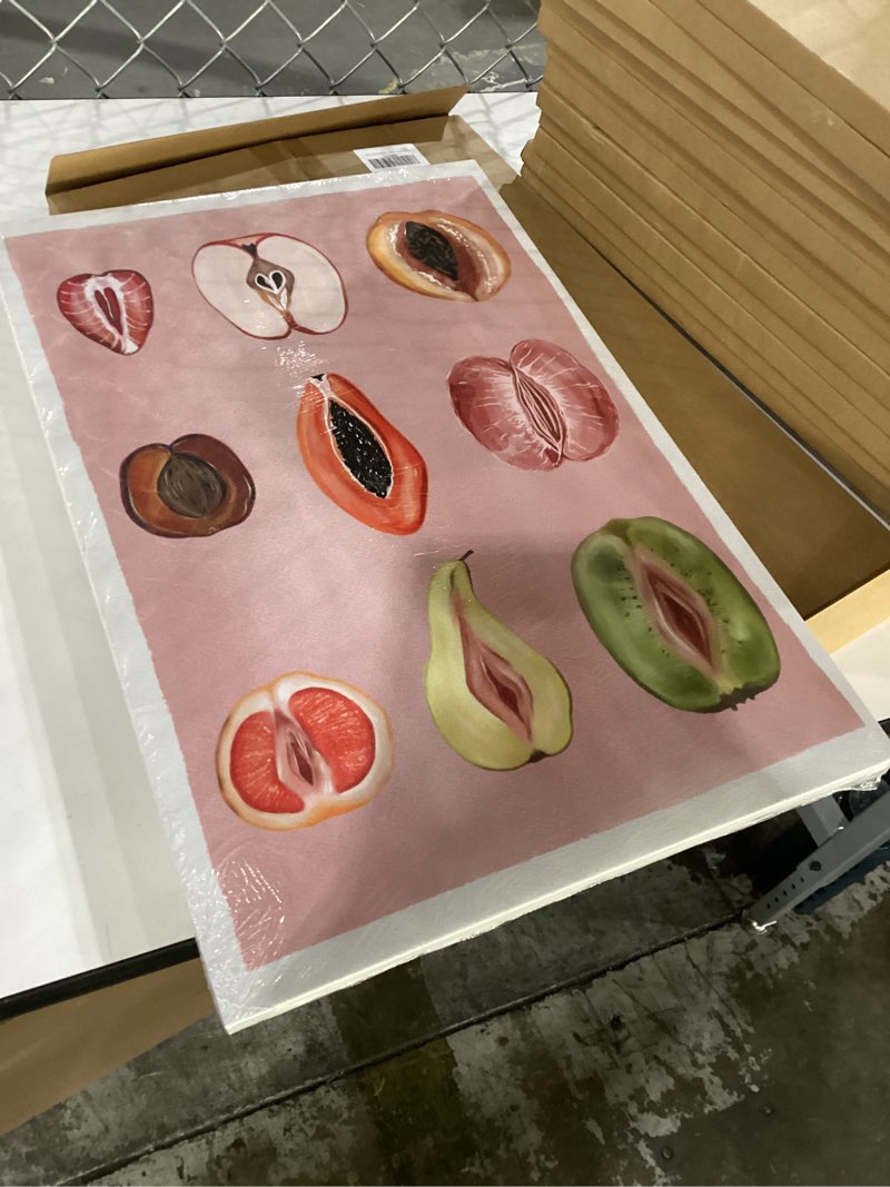 Funky Pink Fruit Canvas Wall Art, Food Fruity Sliced Posters Prints Painting, Preppy Women Body Posi