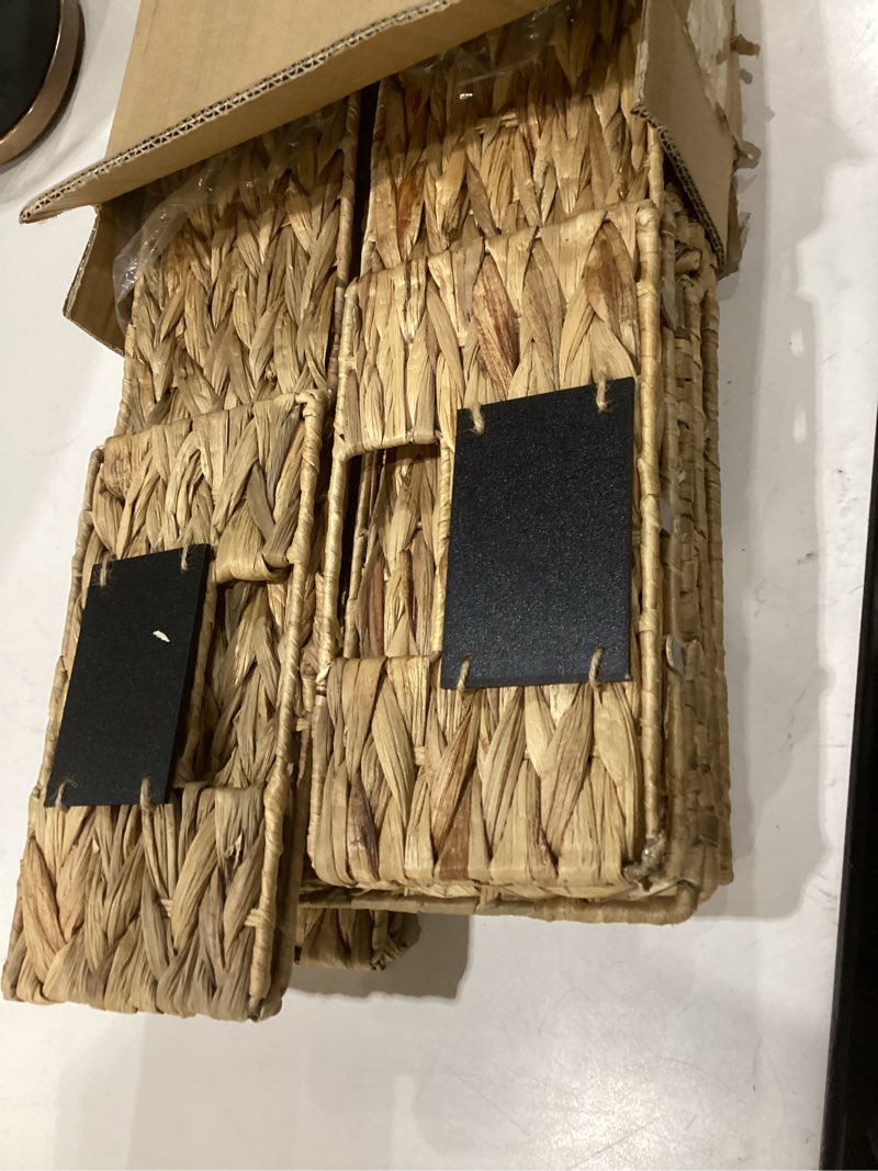 Condition photo showing Good Condition for lyjwoo6d water hyacinth storage baskets set of 4 wicker pantry baskets,hand-woven foldable seagrass organizers with chalkboard labels and chalk marker,rectangular shelf basket for organizing