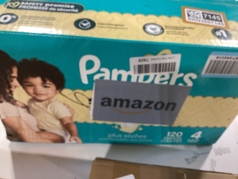 Condition photo showing New/Like New for pampers swaddlers diapers, size 4 (15-34 lbs), 120 count, absorbent, keeps baby dry and comfortable, skin safe disposable baby diaper (packaging may vary) size 4 120