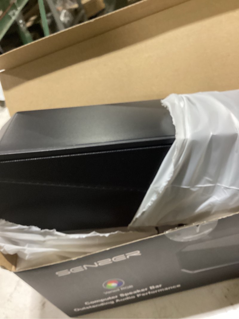 Condition photo showing As Is for senzer cs30 bluetooth computer speakers for desktop, usb plug & play pc speakers with dynamic led light, stereo sound soundbar for desktop laptop monitor (usb-c adapter included) black