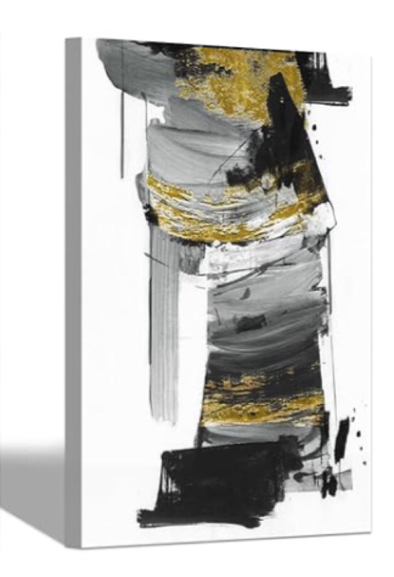 Abstract Wall Art Canvas Picture: Modern Artwork Contemporary Black Gold Print Minimalist Watercolor Hand Painted Strokes Textured Painting for Bedroom Living Room Office Decor (20x40) 