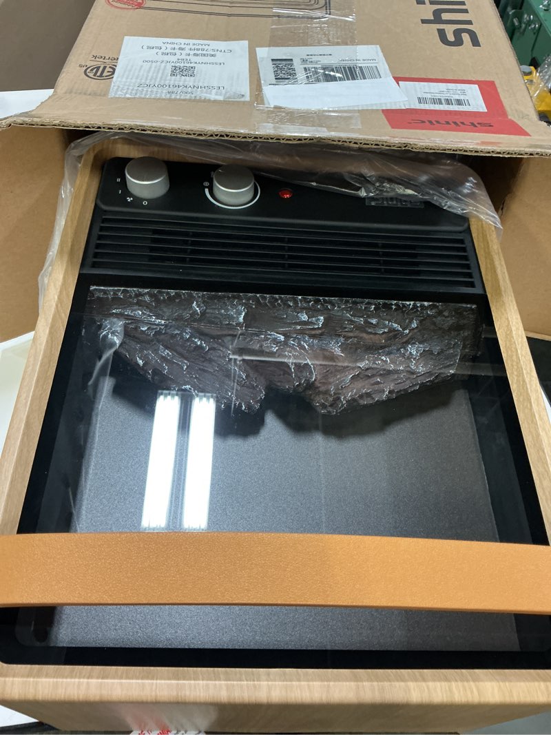Condition photo showing Good Condition for Shinic Electric Fireplace Heaters for Indoor Use,1500W Space Heater with Crackling Sound & 3D Realistic Flame, Safety Protection, Portable Fireplace Heater for Home Office Christmas Decoration, Oak Oak 11.8" x 5.9"× 14.6"