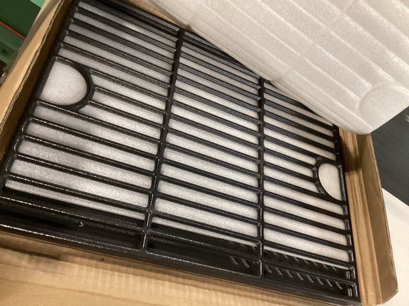 Condition photo showing New/Like New for cast iron reversible griddle for broil king signet series 20, 70, 90 grills, durable griddle replacement parts for broil king crown series 10, 20, 40, 90 grills, 15" x 12.8", black, rectangular