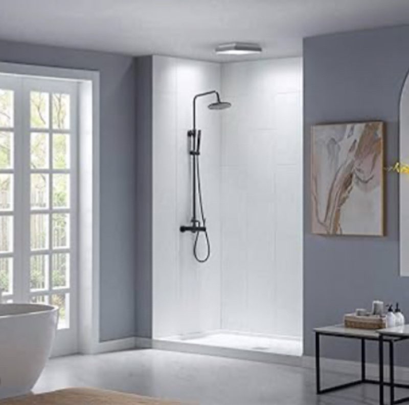 WOODBRIDGE Solid Surface 60" W x 96" H 3-Piece Tile Tub and Shower Wall Panel Surround Kit in Carrar