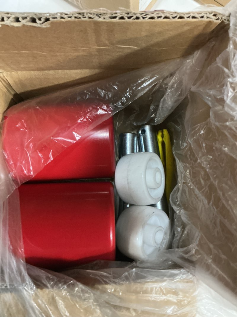 Condition photo showing Good Condition for pallet jack/truck load wheels set with axles and entry exit roller (4 pcs) 2.75" x 3.75" with bearings id 20mm poly tread red