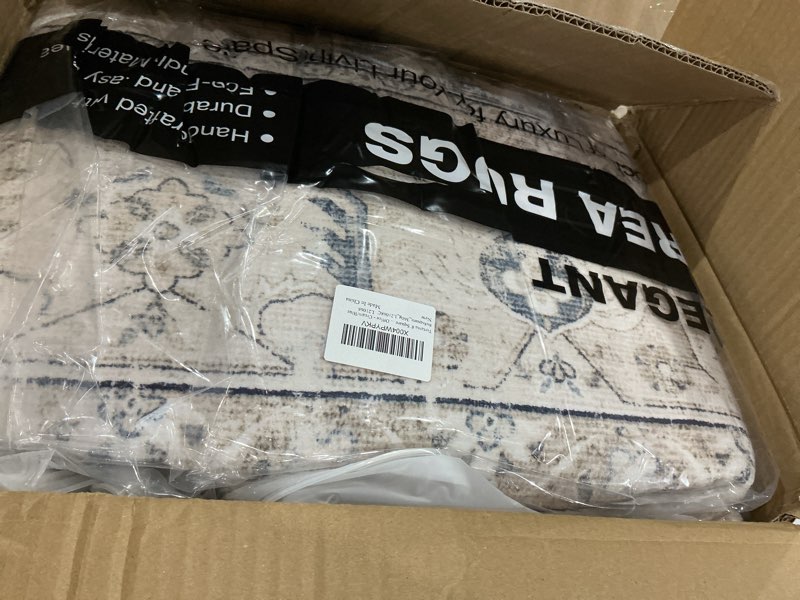Condition photo showing New/Like New for tortania 8' square area rug living room rugs - washable boho rug vintage oriental distressed farmhouse large thin indoor carpet for bedroom under dining table home office - cream/blue 8' (square) cream/blue