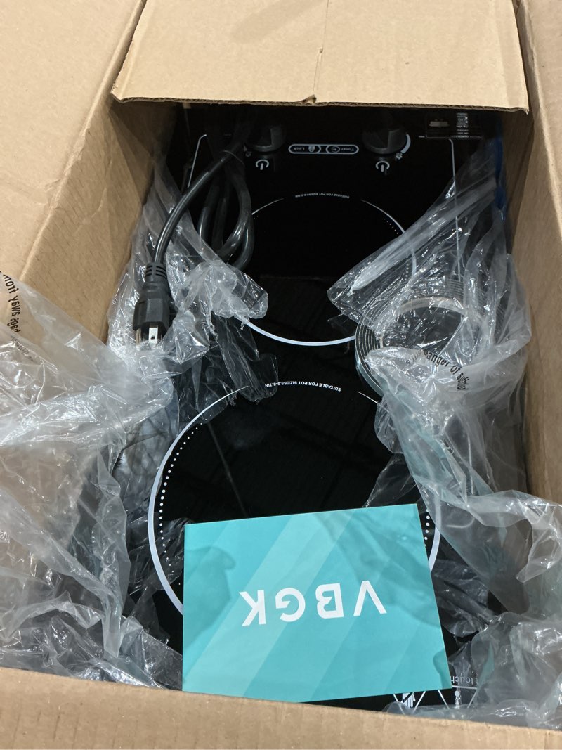 Condition photo showing Good Condition for vbgk 2 burner induction cooktop,110v 2300w double burner hot plate with led touch screen, 9 power levels, kids lock & timer, overheat protection, knob and touch control double induction cooktop dual induction cooktop
