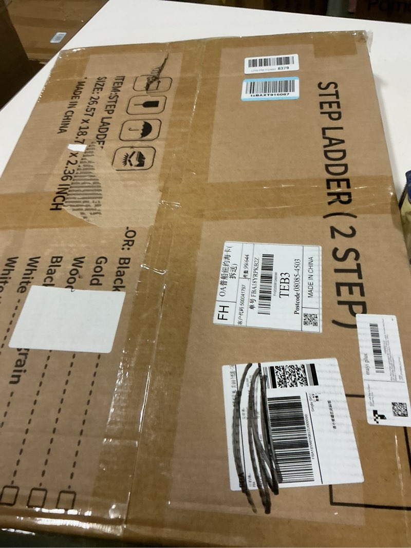 Condition photo showing New/Like New for 2 Step Lightweight Aluminum Folding Ladder, Portable Step Stool with Anti-Slip Pedals, 330 lbs Capacity for Home, Office, Kitchen?White&Woodgrain? White&woodgrain 2 Step