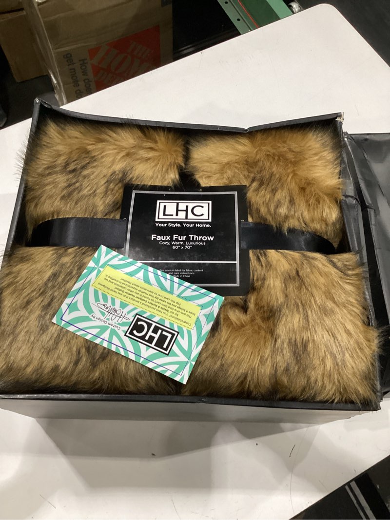 Condition photo showing New/Like New for faux fur throw blanket- luxurious, soft, hypoallergenic premium faux chinchilla fur blanket with faux mink back and gift box, 60”x70” by lhc (brown) caramel brown