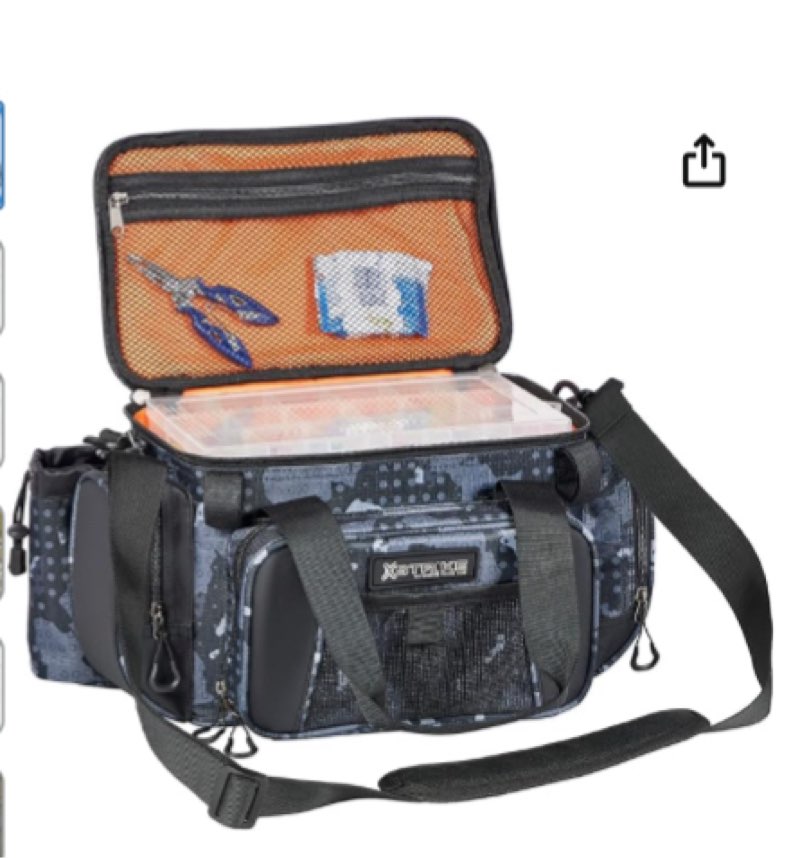 X Strike Fishing Tackle Bag, Fishing Bag Waterproof Fishing Storage Bag with 4 3600 Tackle Box, Saltwater and Freshwater Tackle Shoulder Bag for Fishing, camping, hunting, hiking, travel.