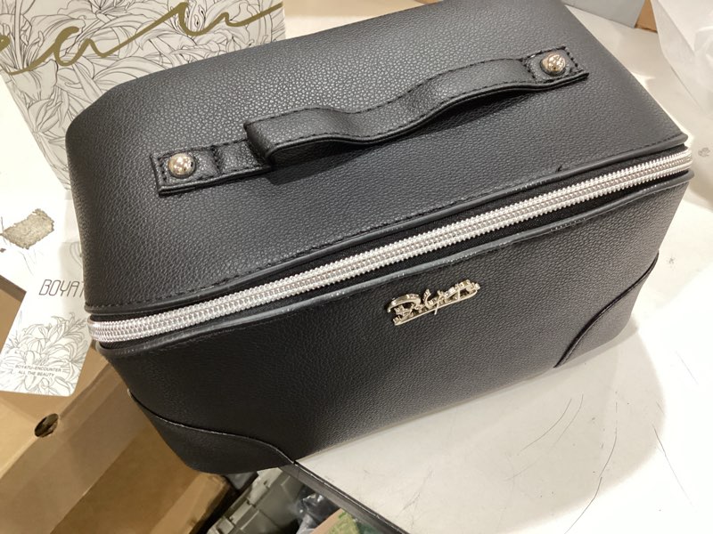 Condition photo showing New/Like New for boyatu travel makeup bag cosmetic bags for women: 3 pcs set large capacity make up bag with handle - waterproof vegan leather toiletry bags travel essentials with compartments(c-2-black)