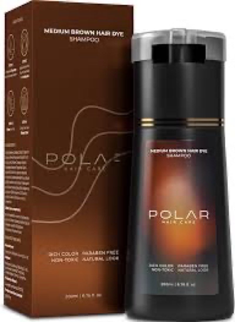 Polar Haircare - Medium Brown Hair Dye Shampoo for Women & Men - Natural Semi Permanent Color Shampo