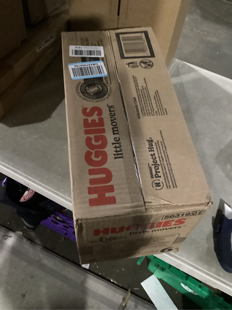 Condition photo showing New/Like New for huggies size 6 diapers, little movers baby diapers, size 6 (35+ lbs), 108 count (2 packs of 54), packaging may vary