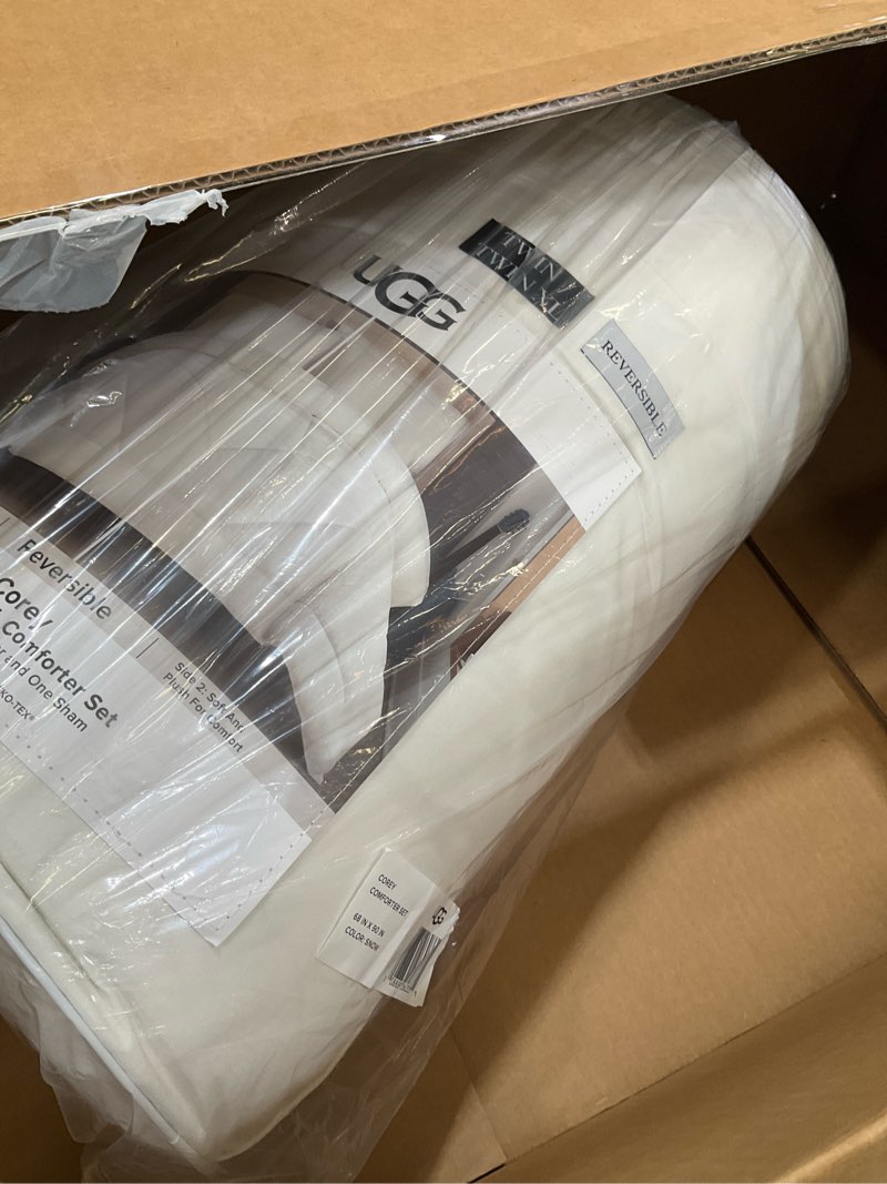 Condition photo showing Good Condition for ugg twin xl/twin comforter set – 2 piece luxury reversible plush twin bed set with down alternative fill, soft comforters bedding set with a pillow sham for home & bedroom decor, white snow (corey) snow twin/twin xl