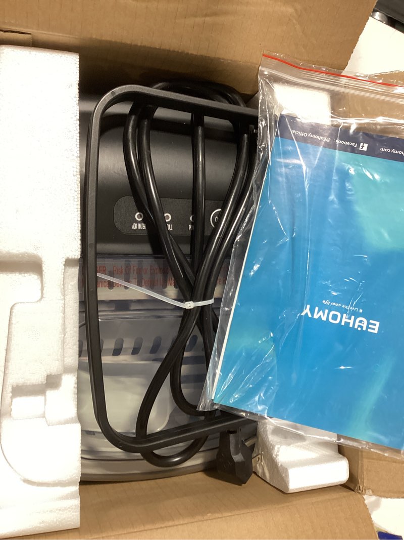 Condition photo showing Good Condition for EUHOMY Countertop Ice Maker Machine with Handle, 26lbs in 24Hrs, 9 Ice Cubes Ready in 6 Mins, Auto-Cleaning Portable Ice Maker with Basket and Scoop, for Home/Kitchen/Camping/RV. (Black) ICE MACHINE 11.57"D x 11.42"W x 8.74"H Black