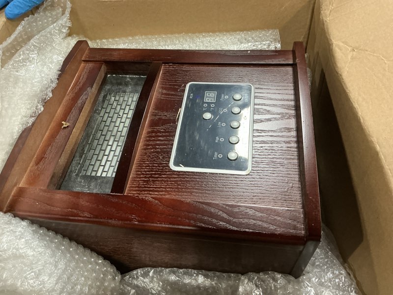 Condition photo showing As Is for Nordic Hygge Portable Space Heater, 1500W Electric Infrared Heater for Indoor Use, Living Room, Bedroom, Office - Remote Control, 12H Timer, 3 Heat Settings, Overheat & Tip-Over Safety, Dark Walnut