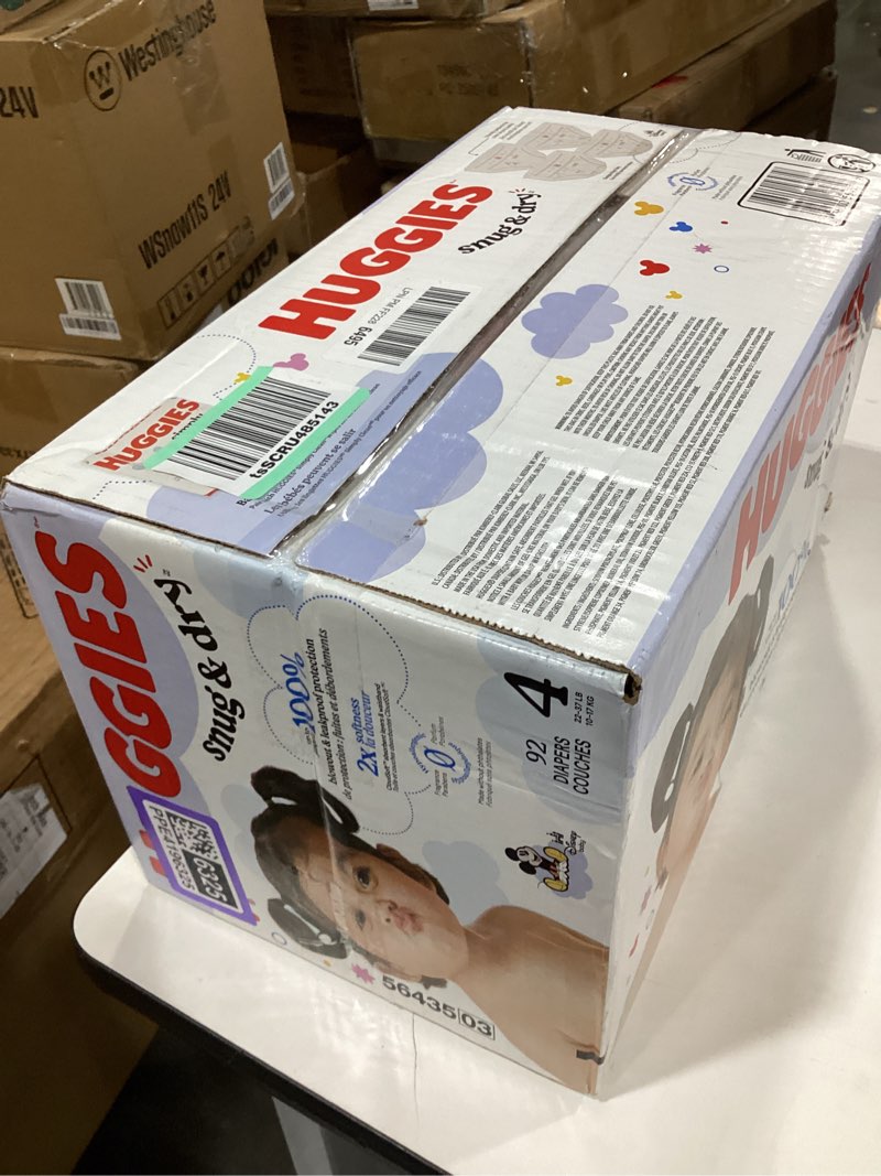 Condition photo showing New/Like New for huggies size 4 diapers, snug & dry baby diapers, size 4 (22-37 lbs), 92 count, packaging may vary size 4 92