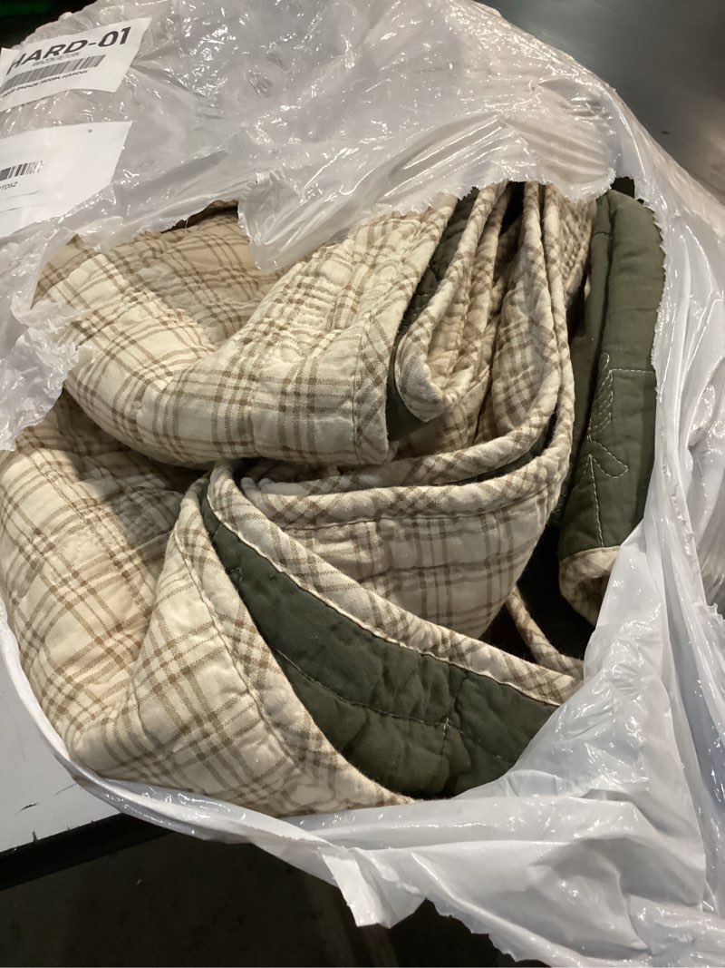 Condition photo showing As Is for eddie bauer - queen quilt set, reversible cotton blend bedding with lightweight feel, 3 piece bed set with matching pillowcases (troutdale green) troutdale green queen