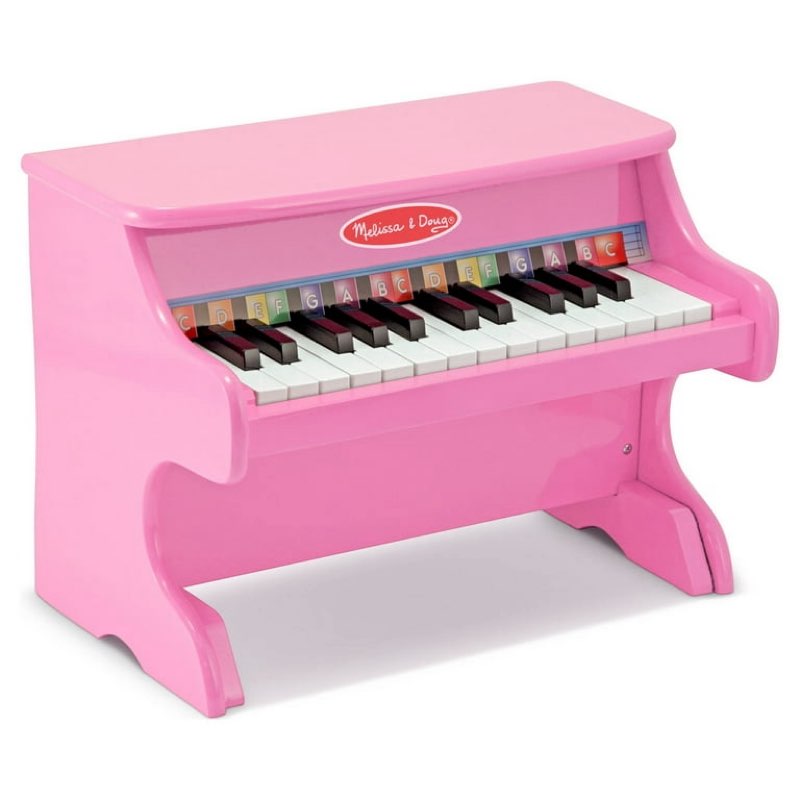 melissa & doug learn-to-play pink piano with 25 keys and color-coded songbook