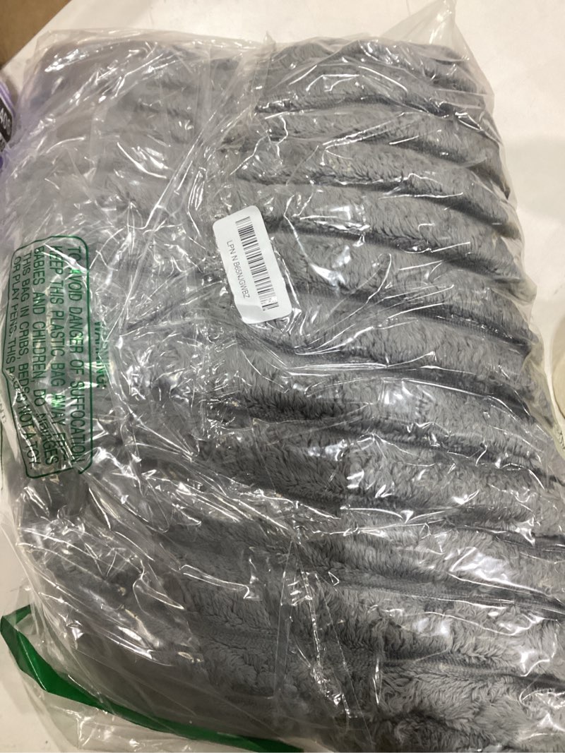 Condition photo showing As Is for bedelite fleece throw blanket for couch - 300gsm soft & warm fluffy grey blanket, decorative and giftable striped blankets for women, men, 50"x70" grey throw xl(50"x70")
