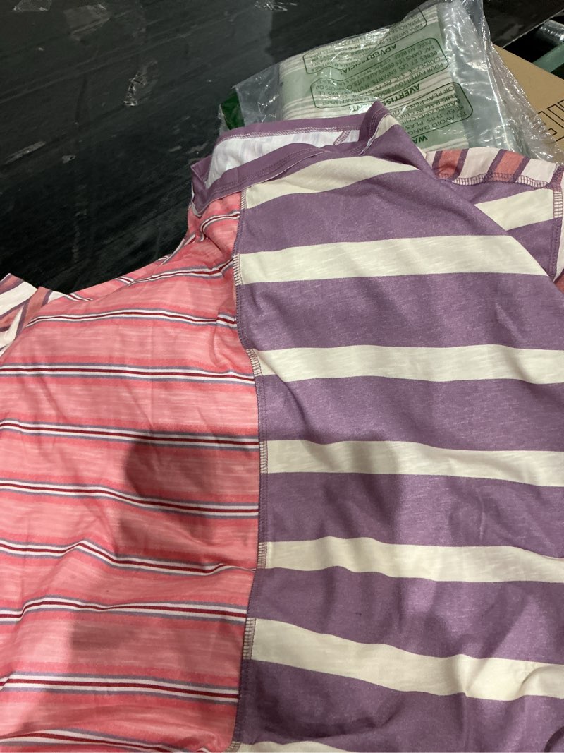 Condition photo showing Good Condition for tankaneo womens summer striped shirts casual color block short sleeve tops loose fit crew neck tees bean paste red x-large